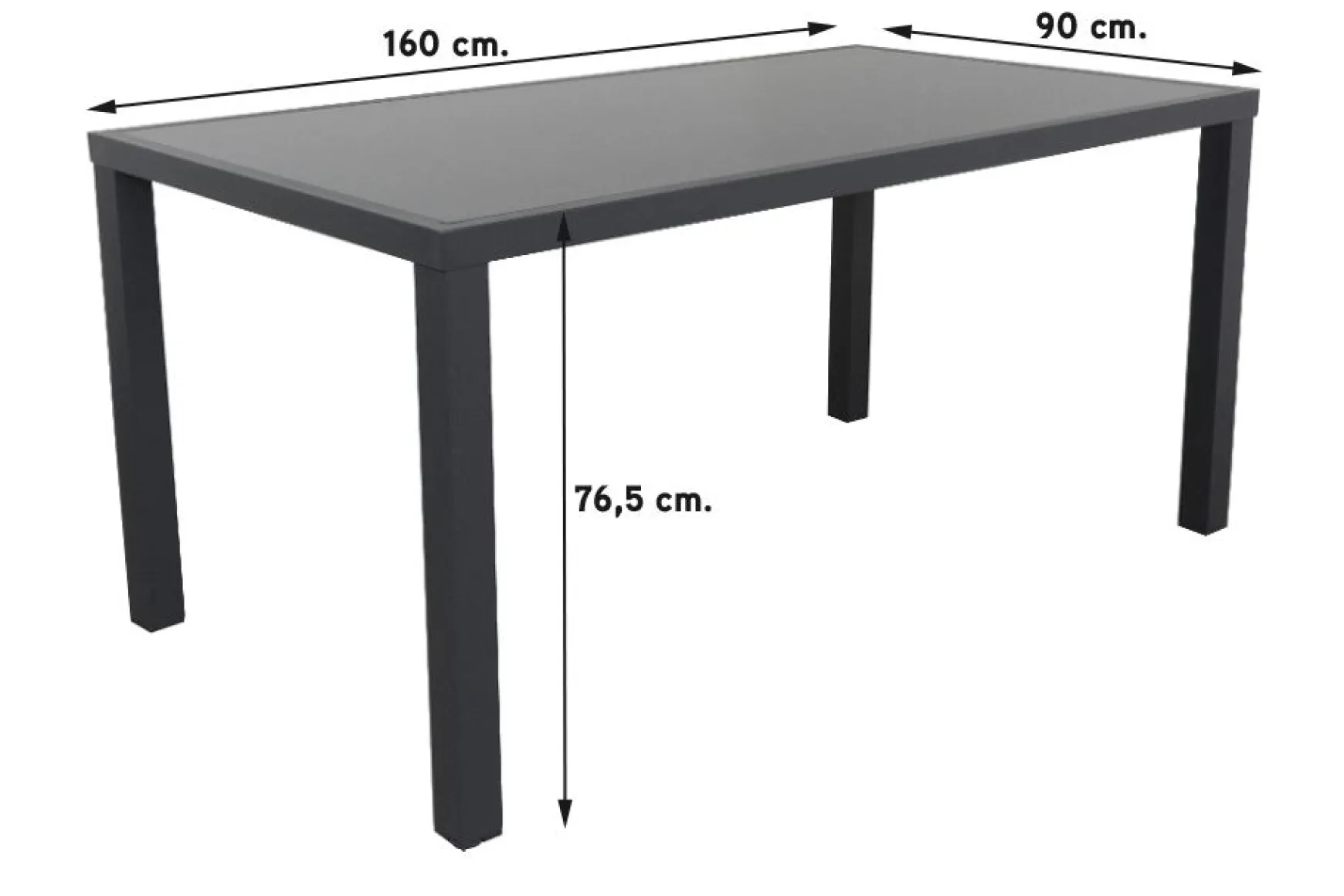 Lima/Alma 6-persoons stapelbare tuinset 160x90 cm. - Antraciet