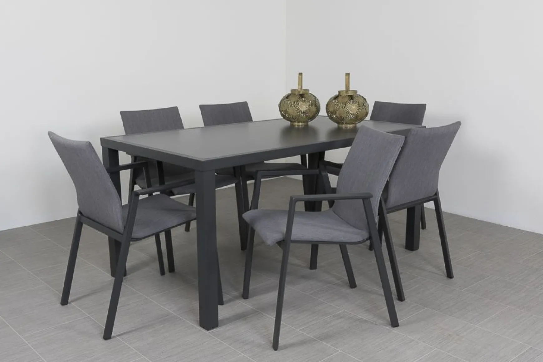Lima/Alma 6-persoons stapelbare tuinset 160x90 cm. - Antraciet