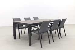 Lima/Kings 6-persoons stapelbare dining tuinset 220x100 cm. - Antraciet