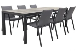 Lima/Kings 6-persoons stapelbare dining tuinset 220x100 cm. - Antraciet