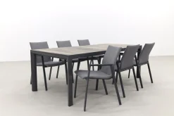 Lima/Kings 6-persoons stapelbare dining tuinset 220x100 cm. - Antraciet