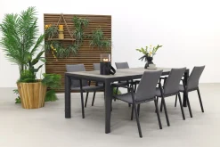 Lima/Kings 6-persoons stapelbare dining tuinset 220x100 cm. - Antraciet