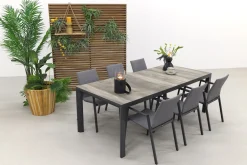 Lima/Kings 6-persoons stapelbare dining tuinset 220x100 cm. - Antraciet