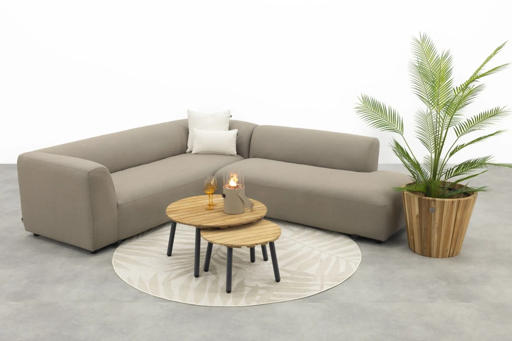 Lissabon/Mindo Sunbrella (Sit&Heat) verwarmde loungeset - Taupe/Teak