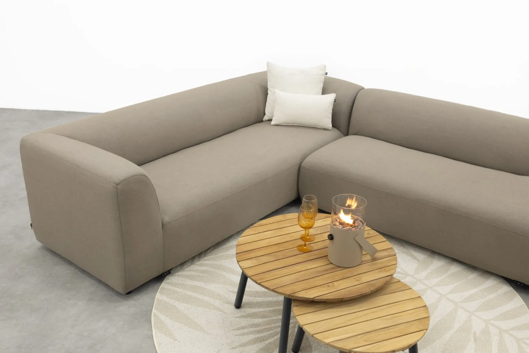 Lissabon/Mindo Sunbrella (Sit&Heat) verwarmde loungeset - Taupe/Teak