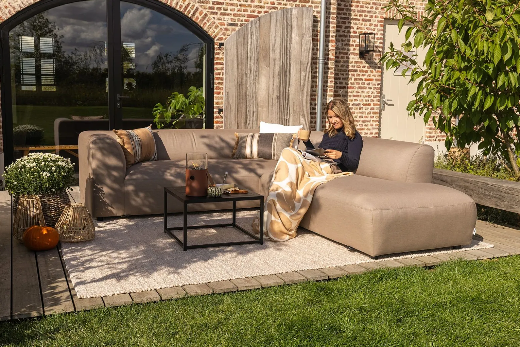 Lissabon/Mindo Sunbrella (Sit&Heat) verwarmde loungeset - Taupe/Teak