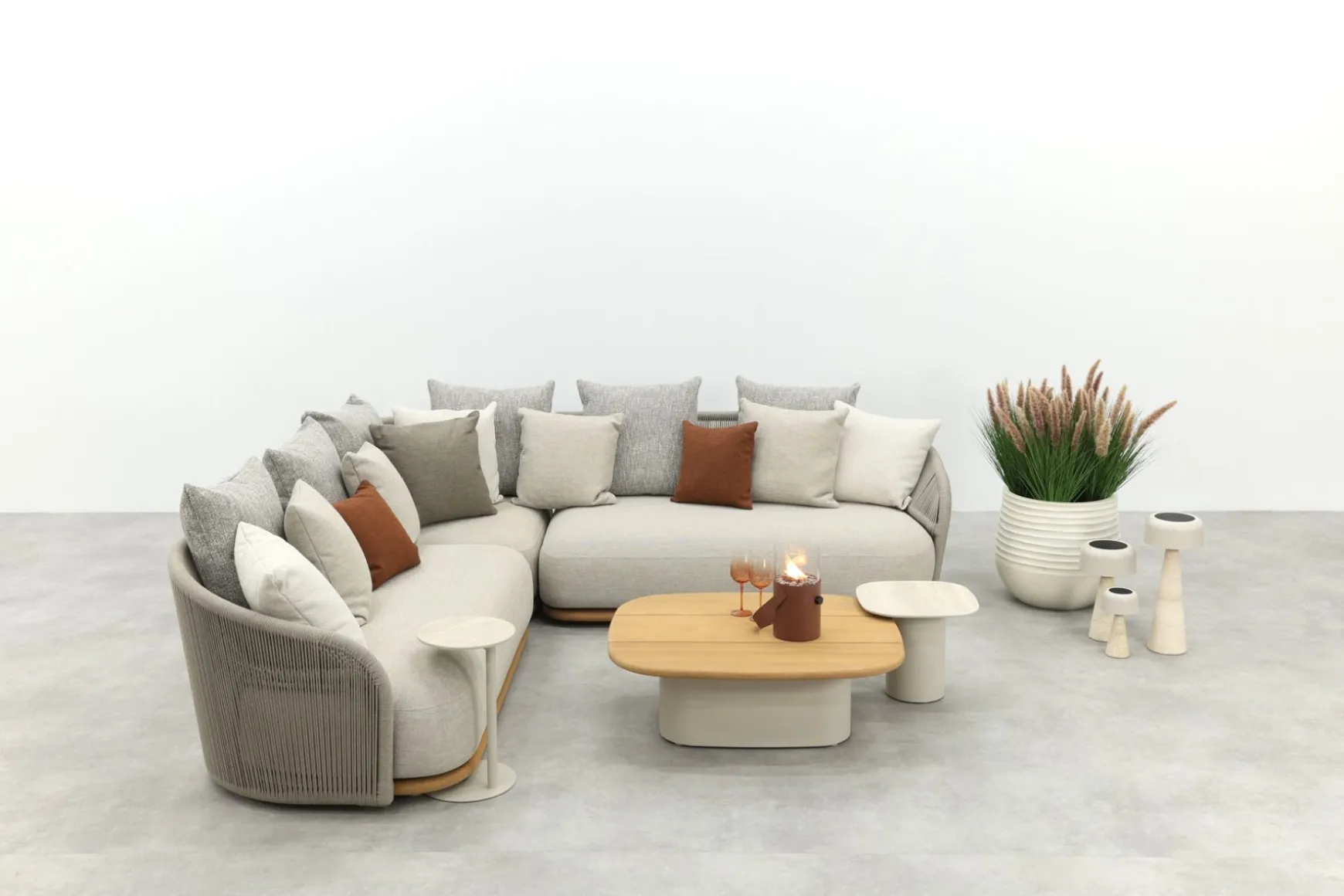 Loom rope loungeset met teak detail - Mokka