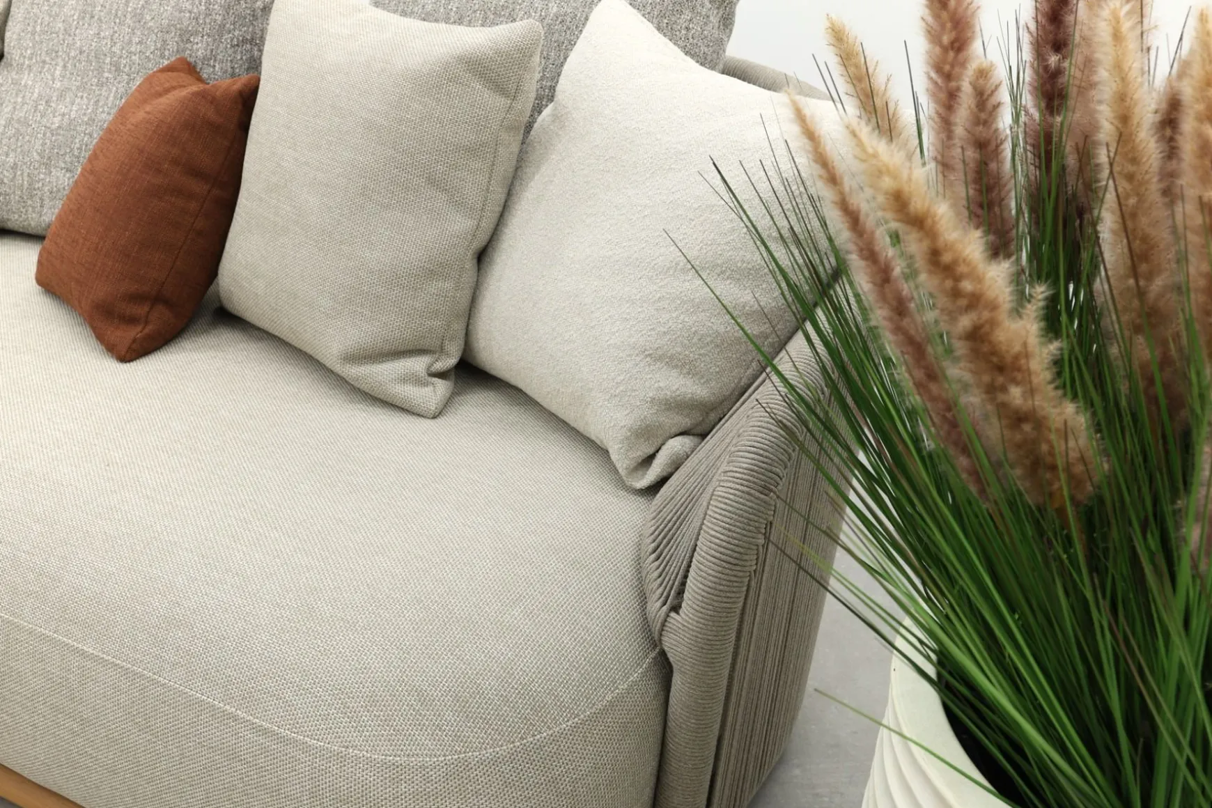Loom rope loungeset met teak detail - Mokka