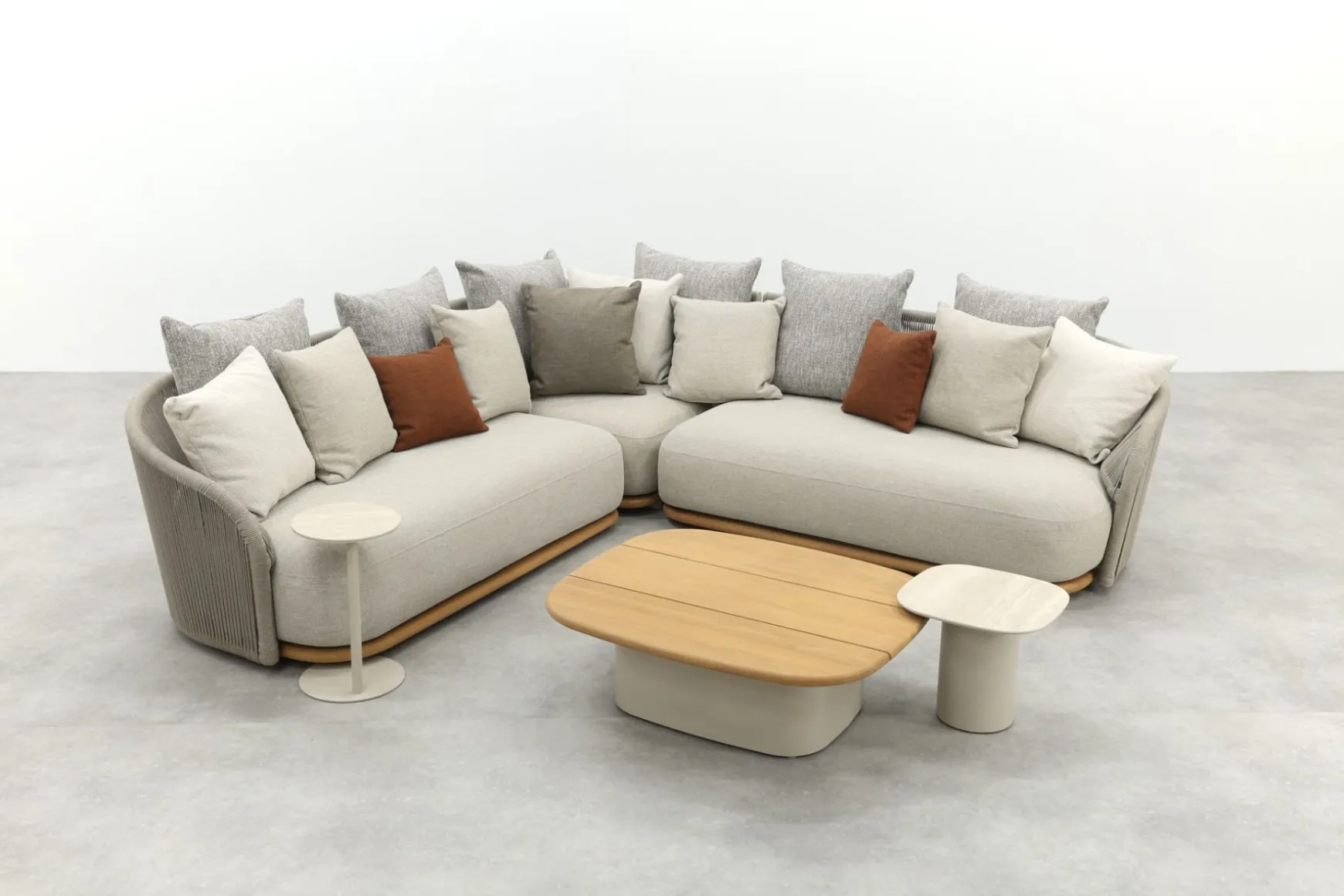 Loom rope loungeset met teak detail - Mokka