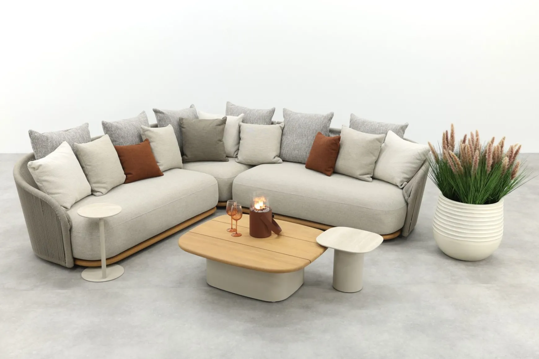 Loom rope loungeset met teak detail - Mokka
