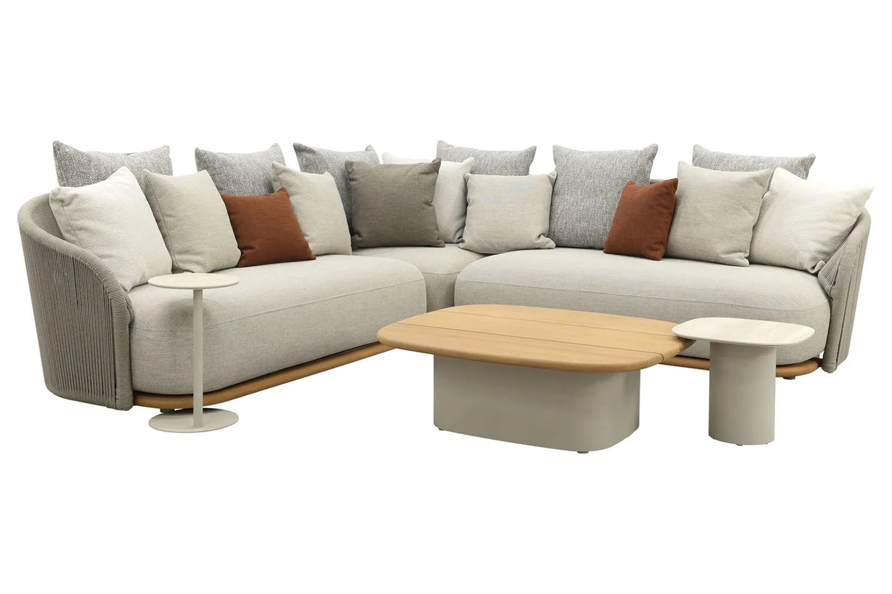 Loom rope loungeset met teak detail - Mokka