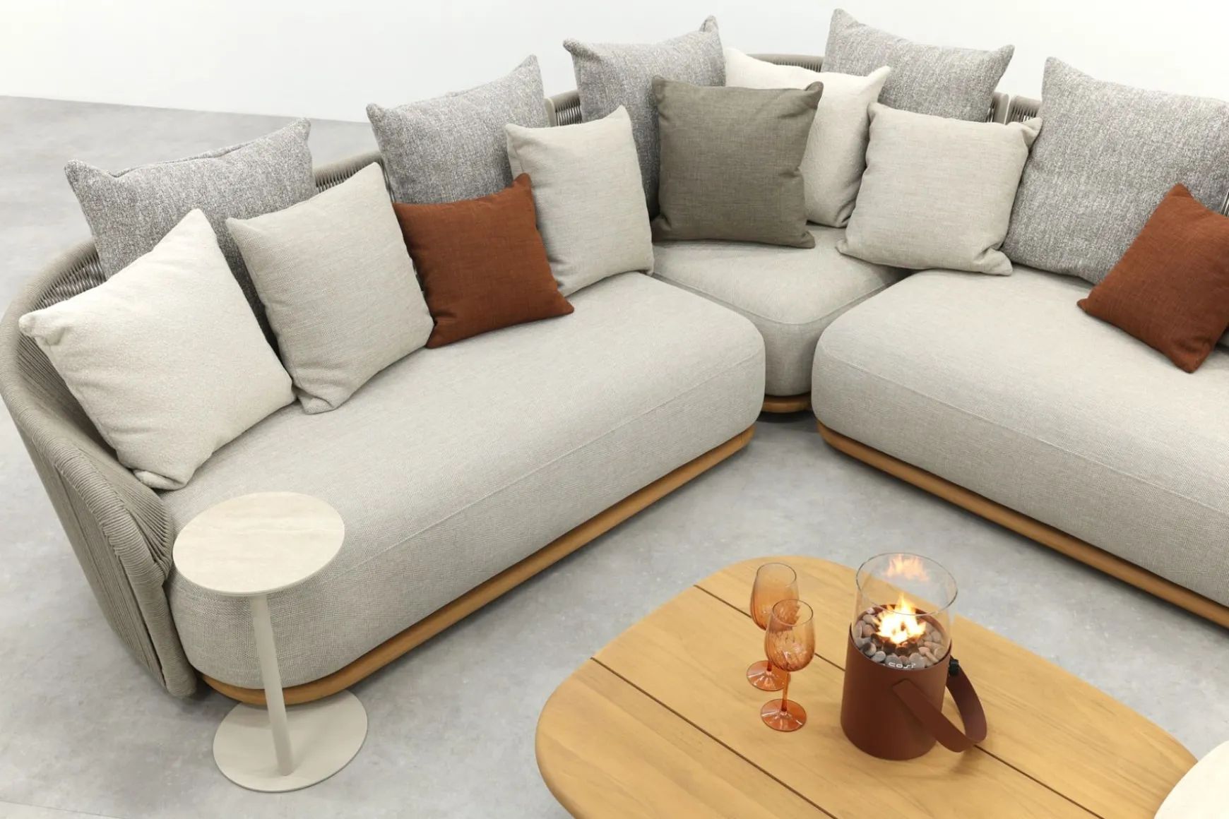 Loom rope loungeset met teak detail - Mokka