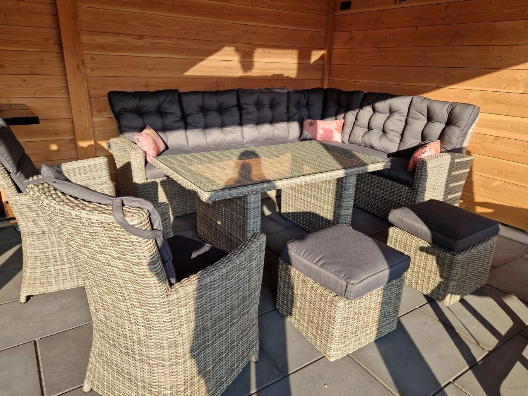 Lounge/diningset San Marino - Paloma grijs + 2x Mante tuinstoel