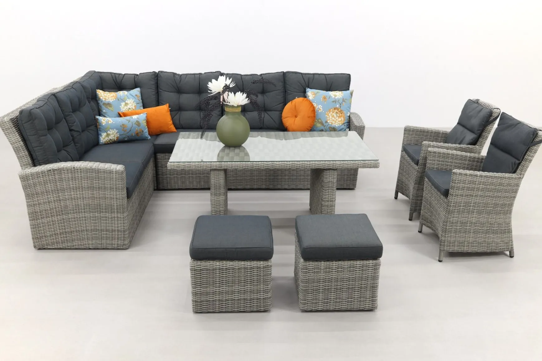 Lounge/diningset San Marino - Paloma grijs + 2x Mante tuinstoel