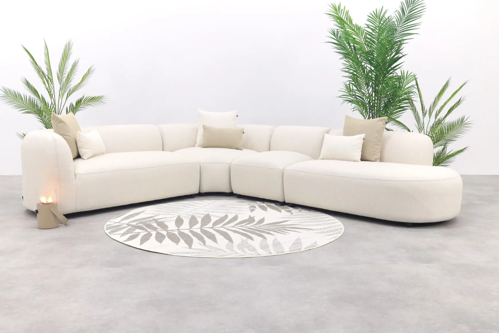 Madeira ronde hoekbank links + tussenelement - Naturel Sunbrella