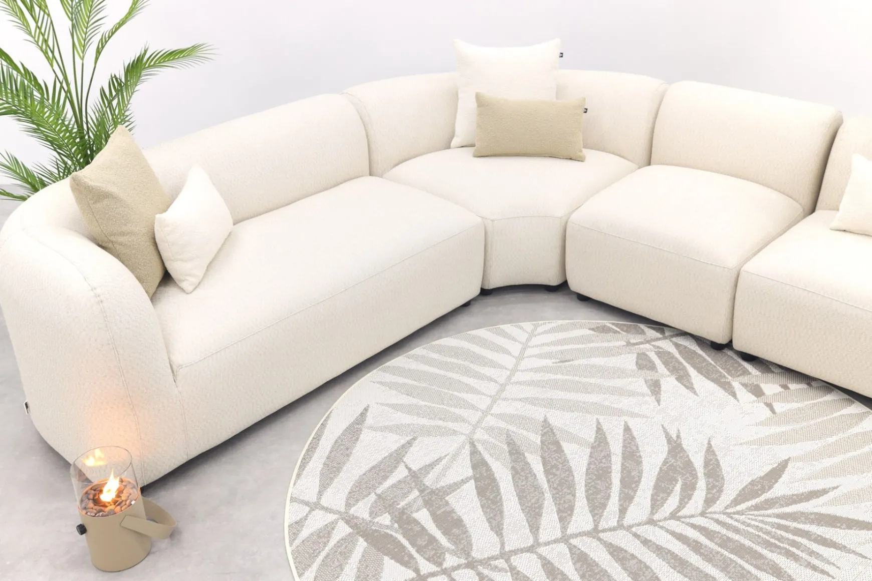 Madeira ronde hoekbank links + tussenelement - Naturel Sunbrella