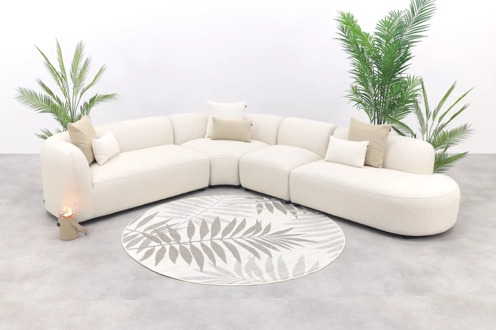 Madeira ronde hoekbank links + tussenelement - Naturel Sunbrella