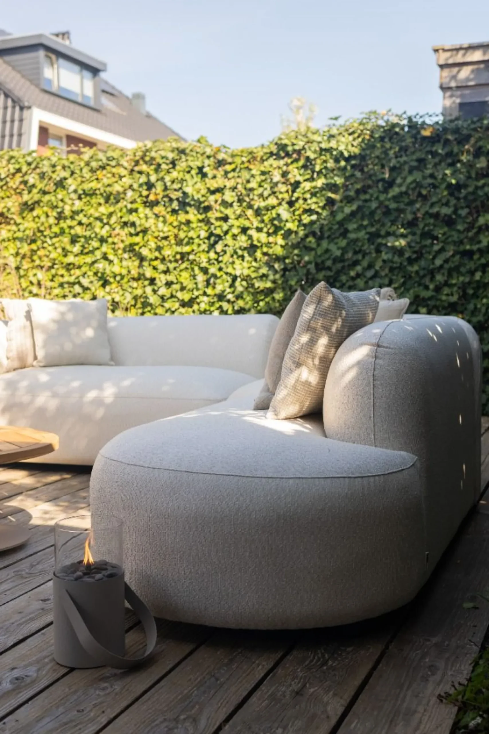 Madeira ronde hoekbank links + tussenelement - Naturel Sunbrella