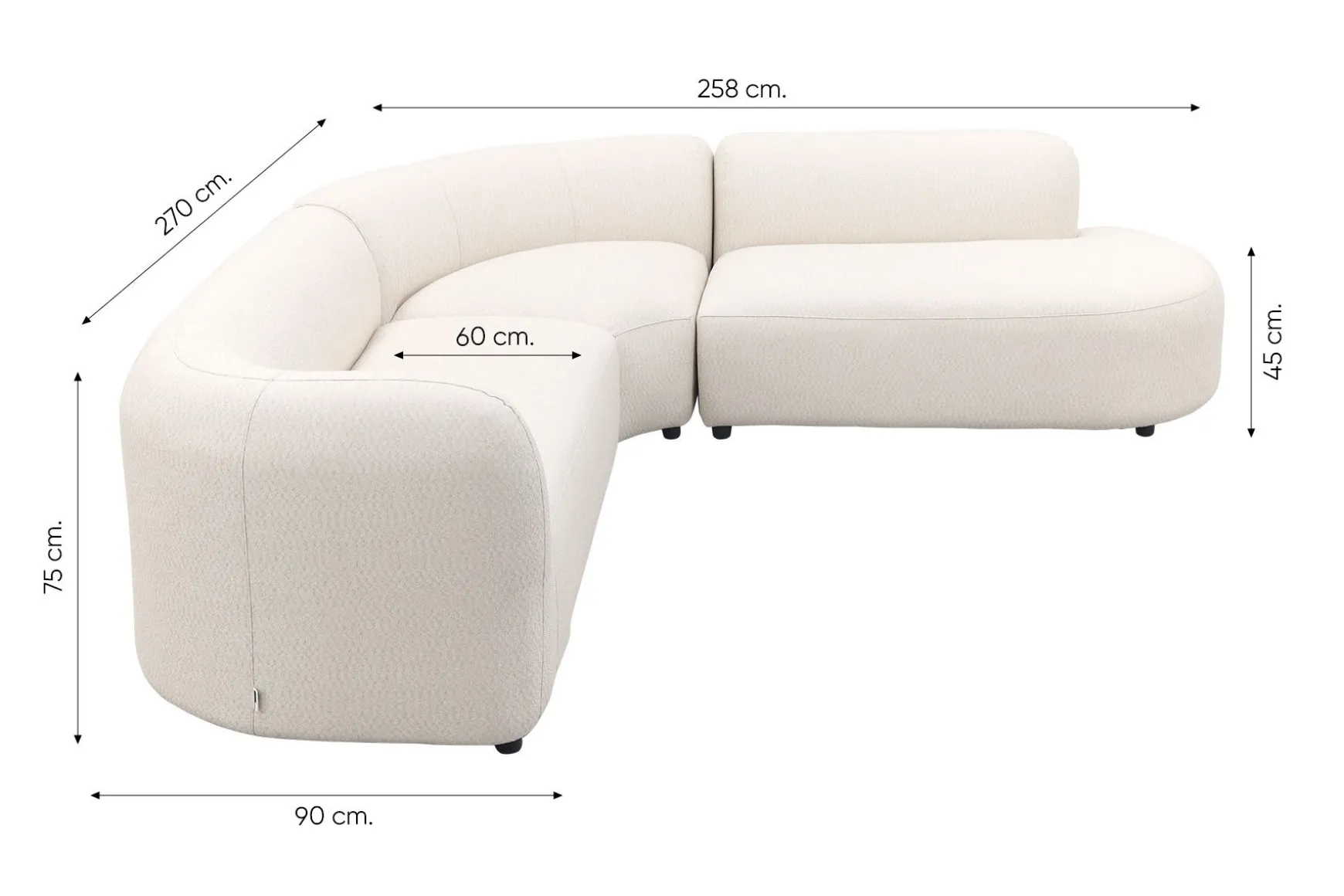 Madeira ronde hoekbank links + tussenelement - Naturel Sunbrella