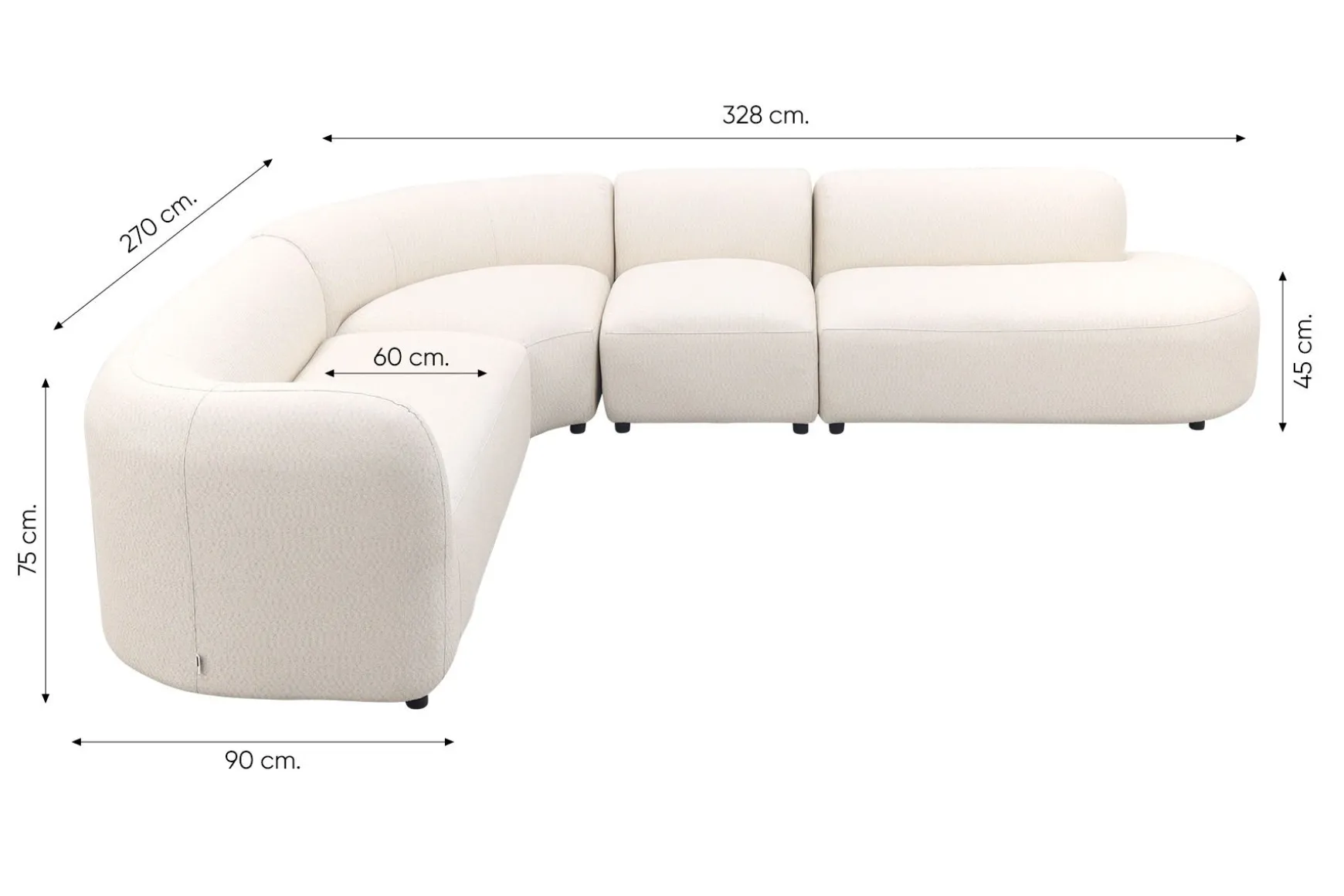 Madeira ronde hoekbank links + tussenelement - Naturel Sunbrella