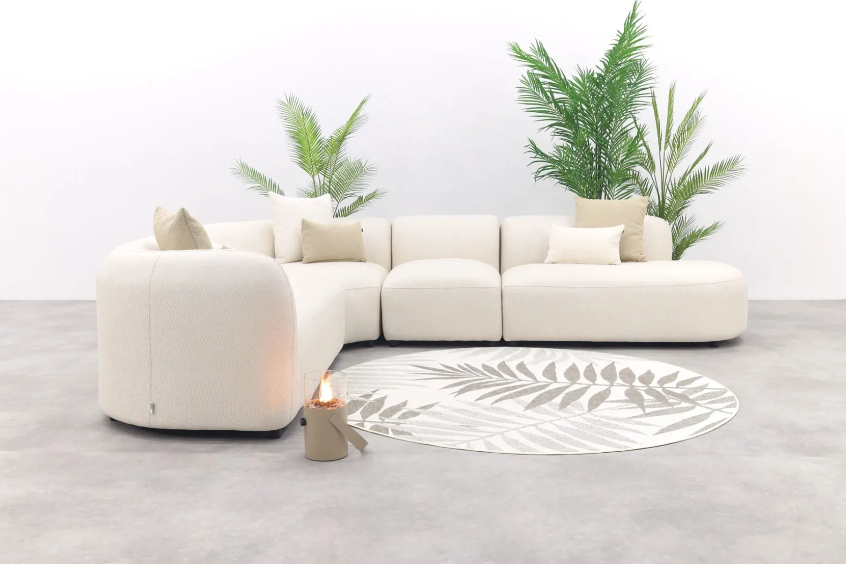 Madeira ronde hoekbank links + tussenelement - Naturel Sunbrella