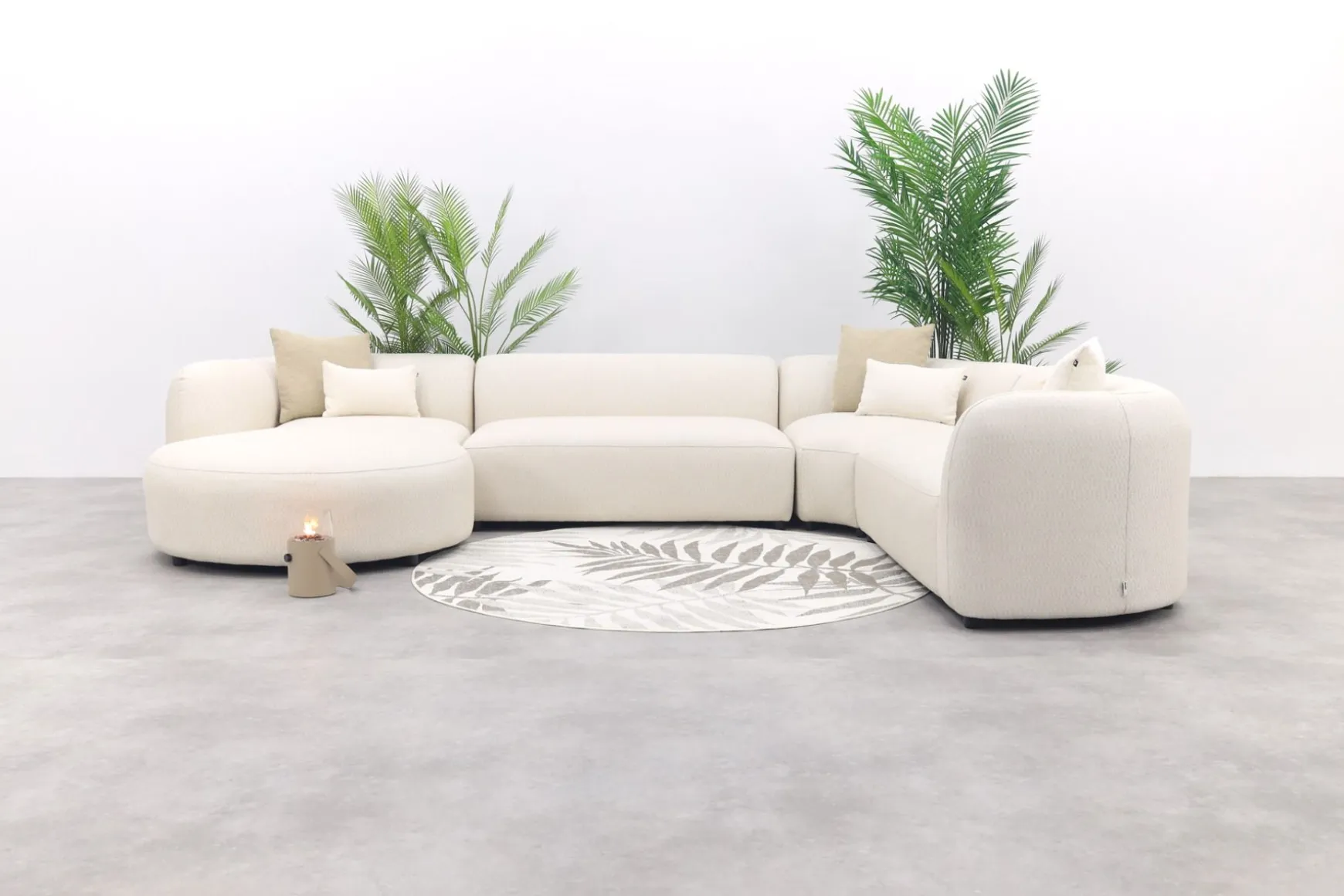 Madeira ronde u-vorm hoekbank + chaise longue rechts - Naturel Sunbrella