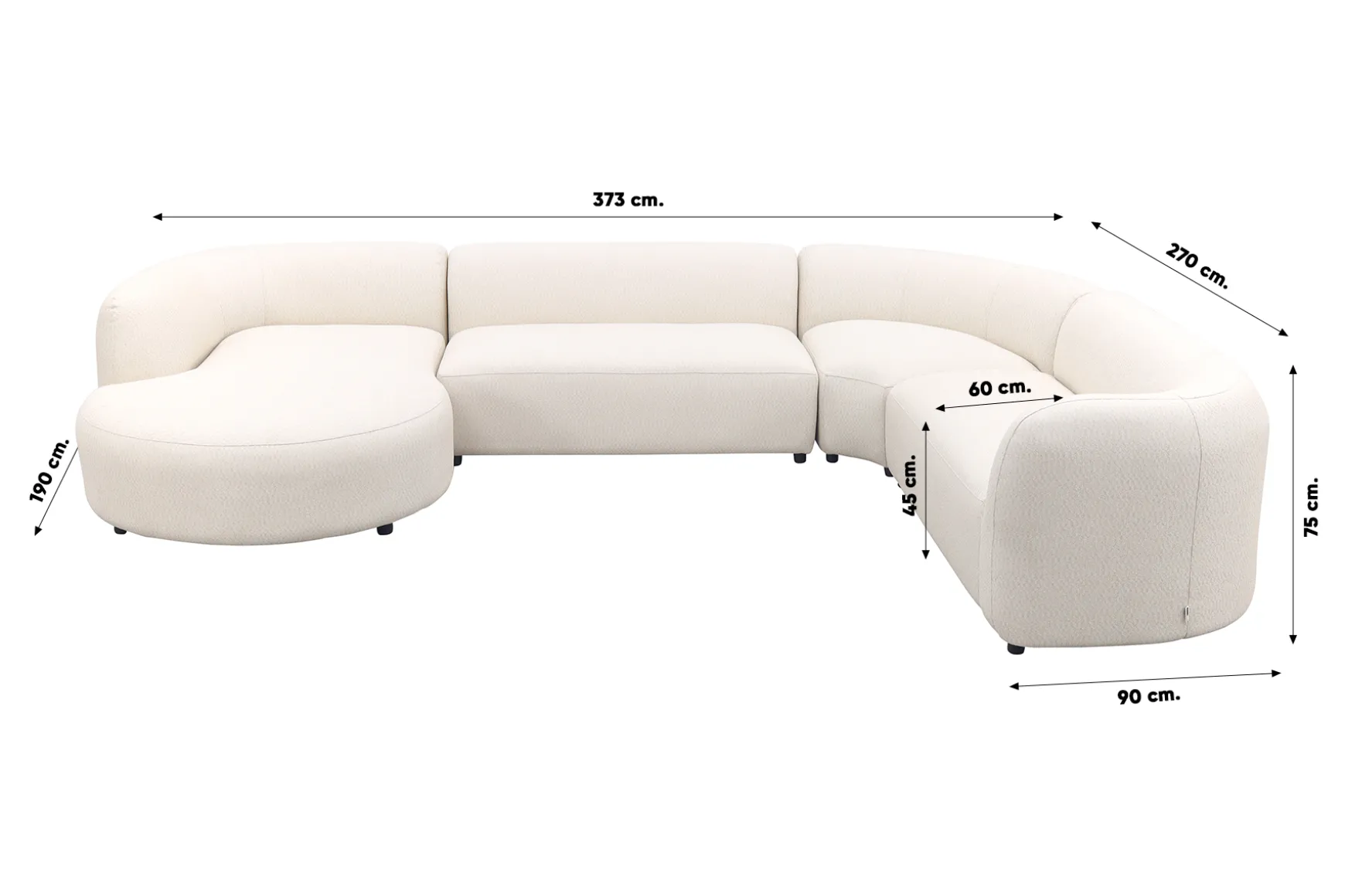 Madeira ronde u-vorm hoekbank + chaise longue rechts - Naturel Sunbrella