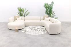 Madeira ronde u-vorm hoekbank + chaise longue rechts - Naturel Sunbrella