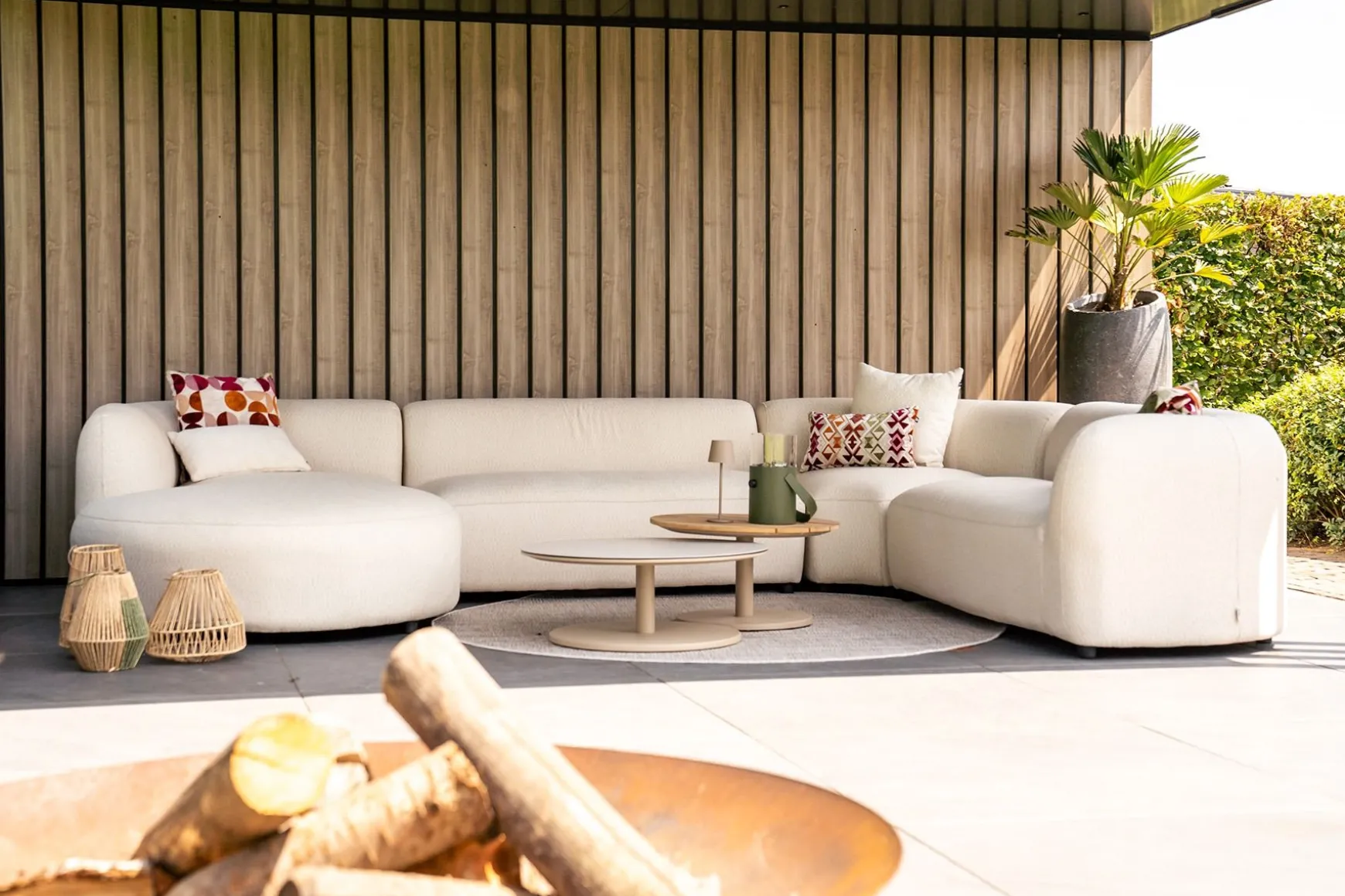 Madeira ronde u-vorm hoekbank + chaise longue rechts - Naturel Sunbrella