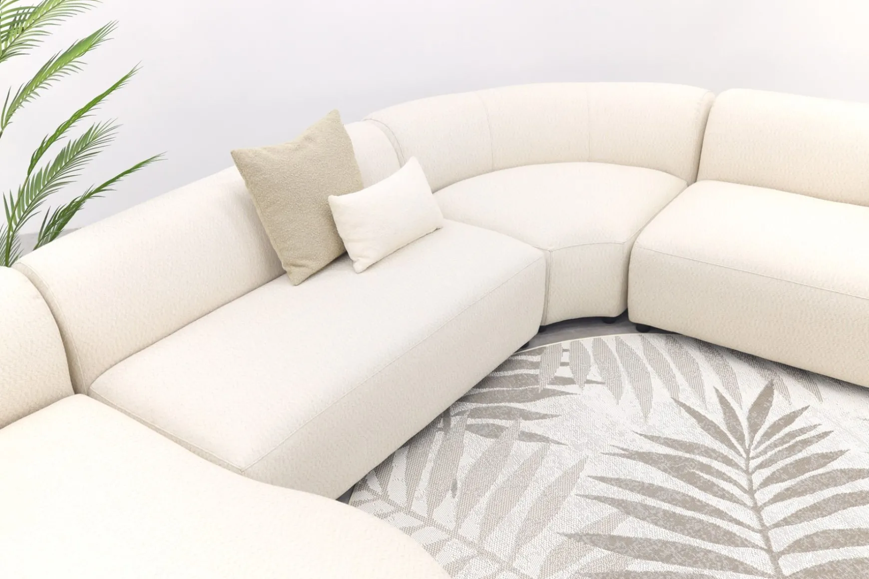Madeira ronde u-vorm hoekbank + chaise longue rechts - Naturel Sunbrella
