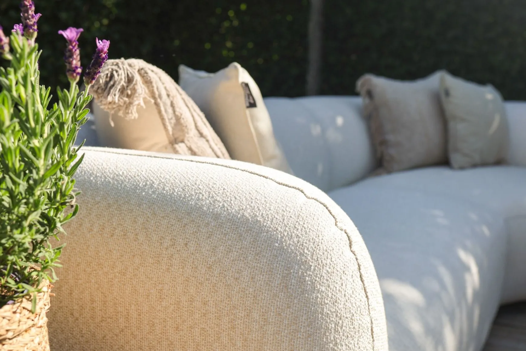 Madeira ronde u-vorm hoekbank + chaise longue rechts - Naturel Sunbrella