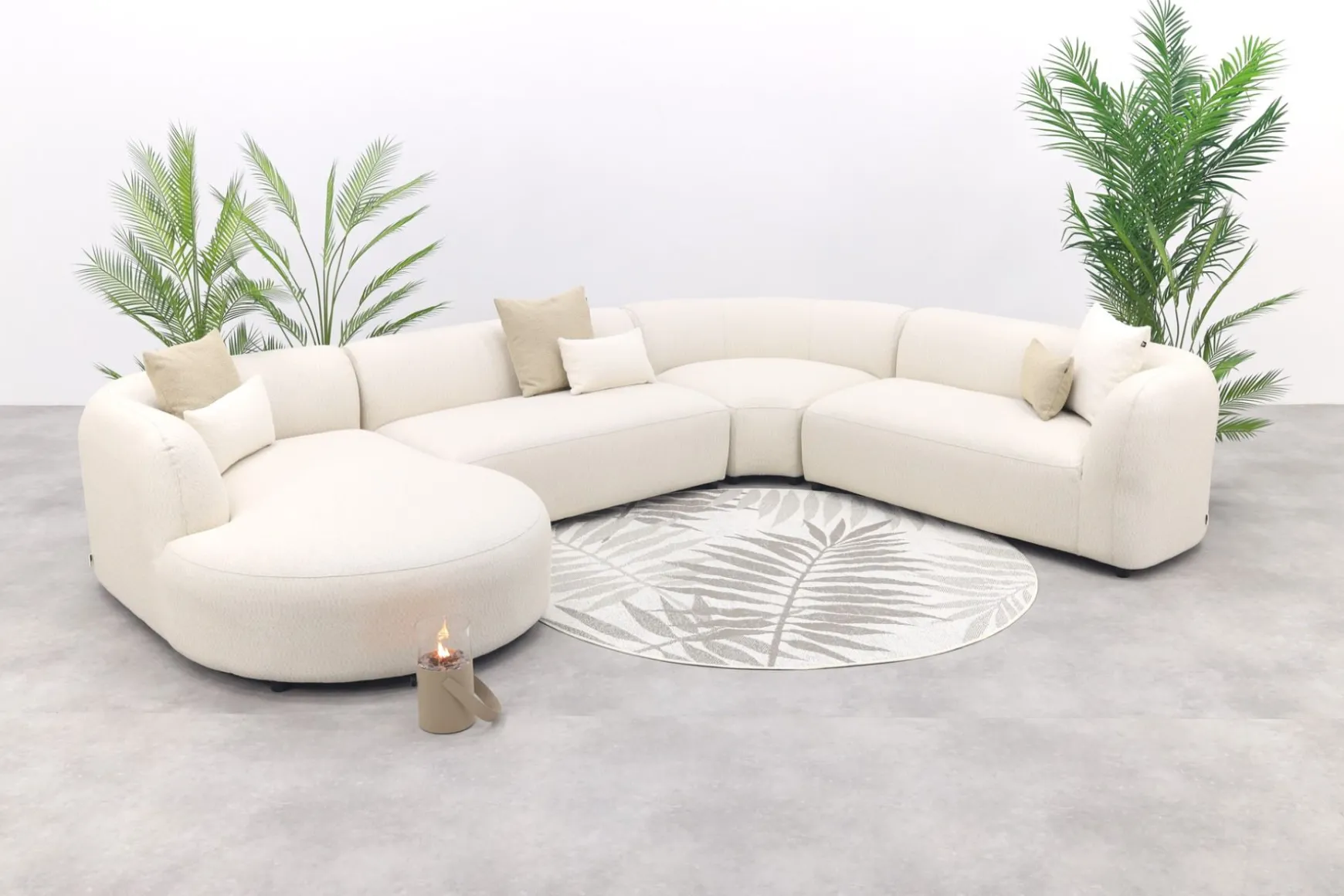 Madeira ronde u-vorm hoekbank + chaise longue rechts - Naturel Sunbrella