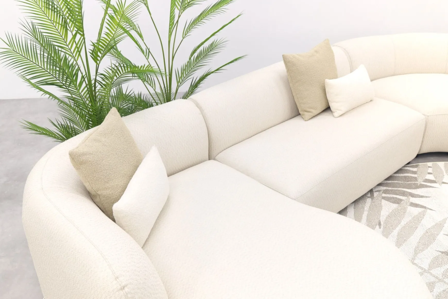 Madeira ronde u-vorm hoekbank + chaise longue rechts - Naturel Sunbrella