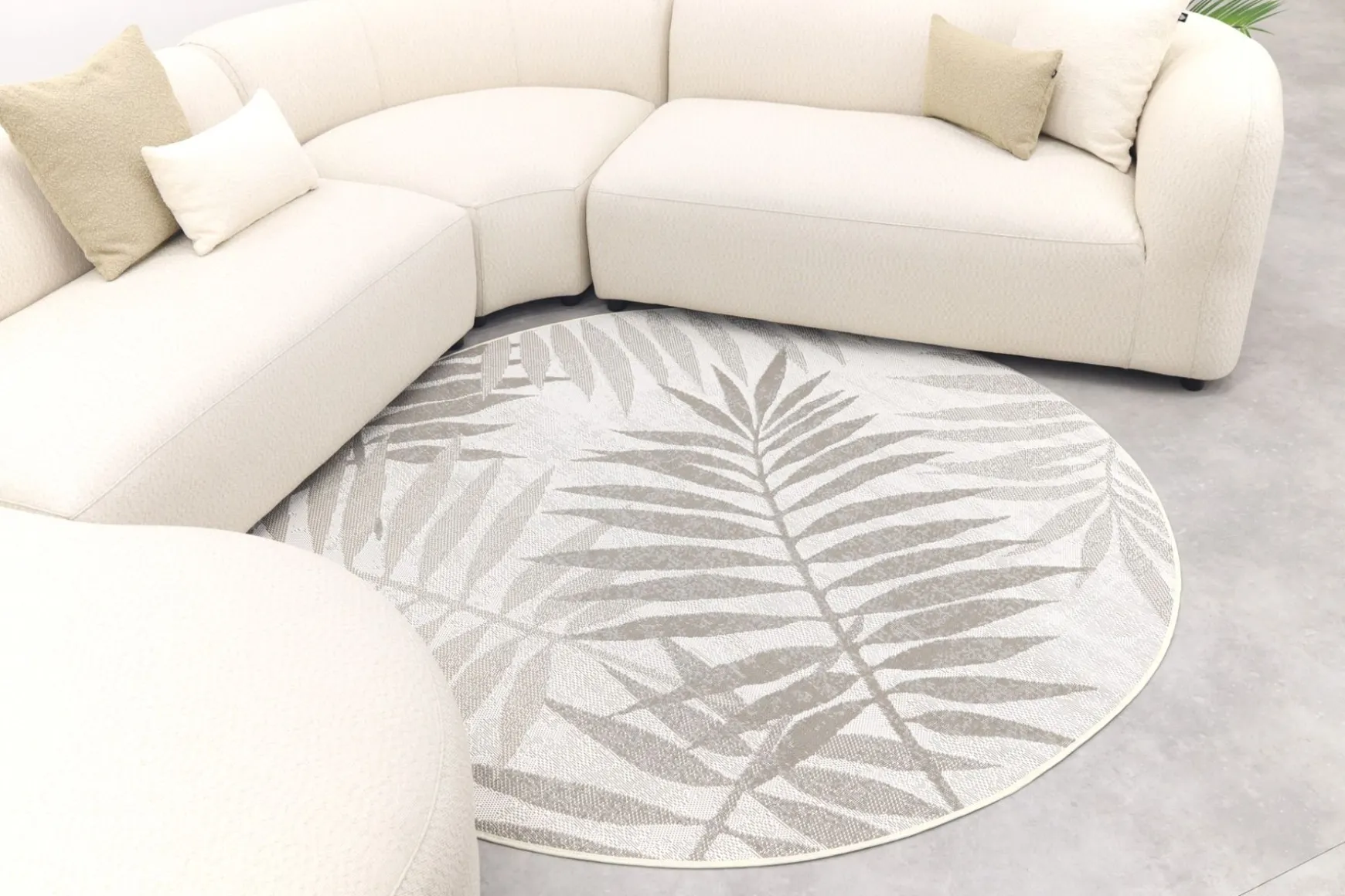 Madeira ronde u-vorm hoekbank + chaise longue rechts - Naturel Sunbrella