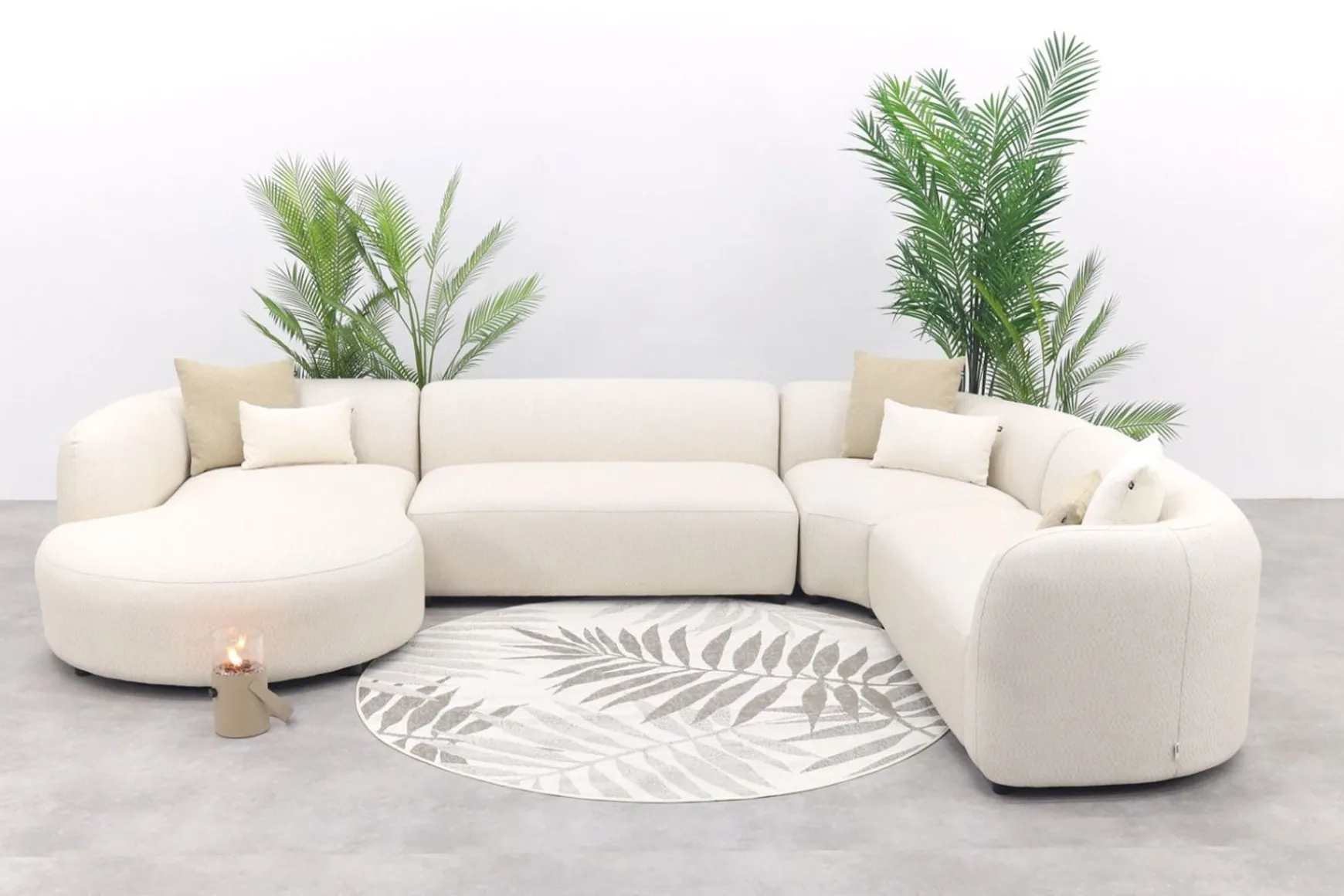 Madeira ronde u-vorm hoekbank + chaise longue rechts - Naturel Sunbrella