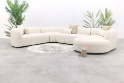 Madeira ronde u-vorm hoekbank + chaise longue links - Naturel Sunbrella