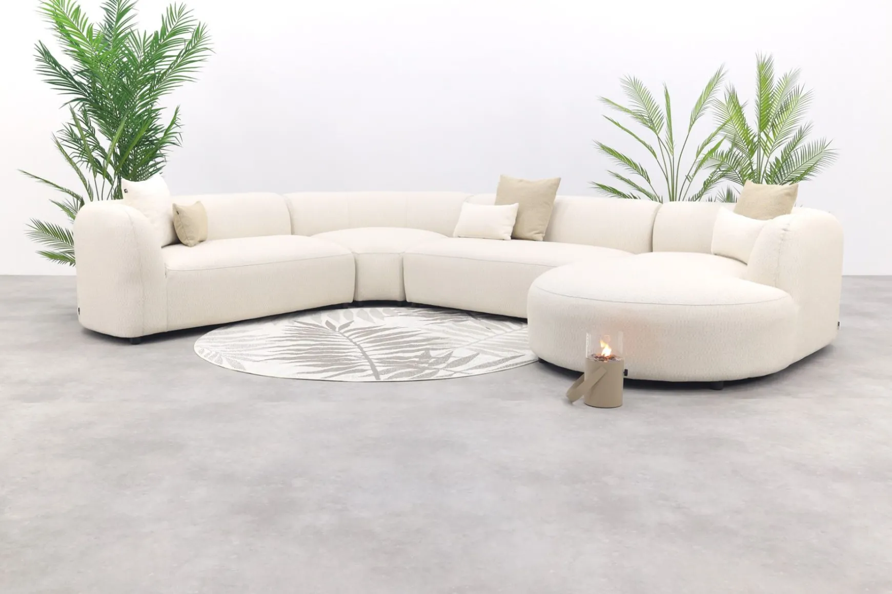 Madeira ronde u-vorm hoekbank + chaise longue links - Naturel Sunbrella