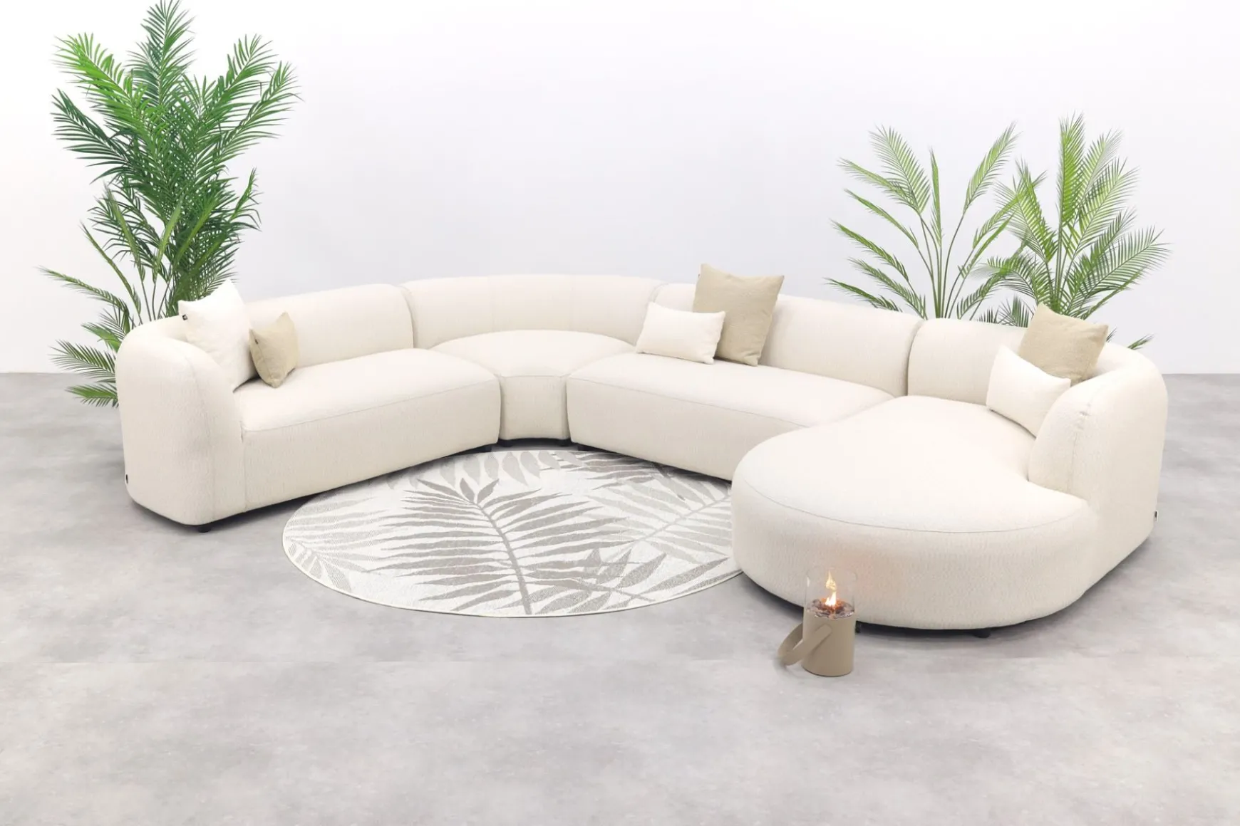 Madeira ronde u-vorm hoekbank + chaise longue links - Naturel Sunbrella