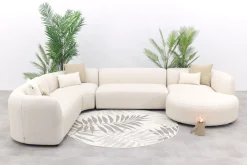 Madeira ronde u-vorm hoekbank + chaise longue links - Naturel Sunbrella
