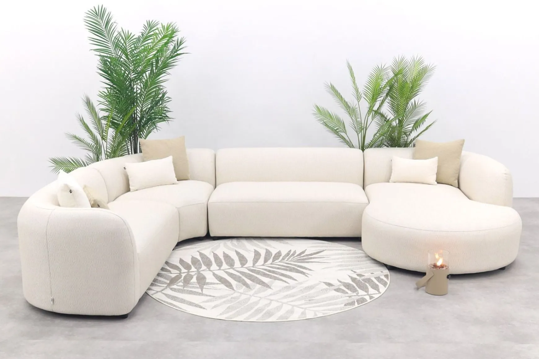 Madeira ronde u-vorm hoekbank + chaise longue links - Naturel Sunbrella