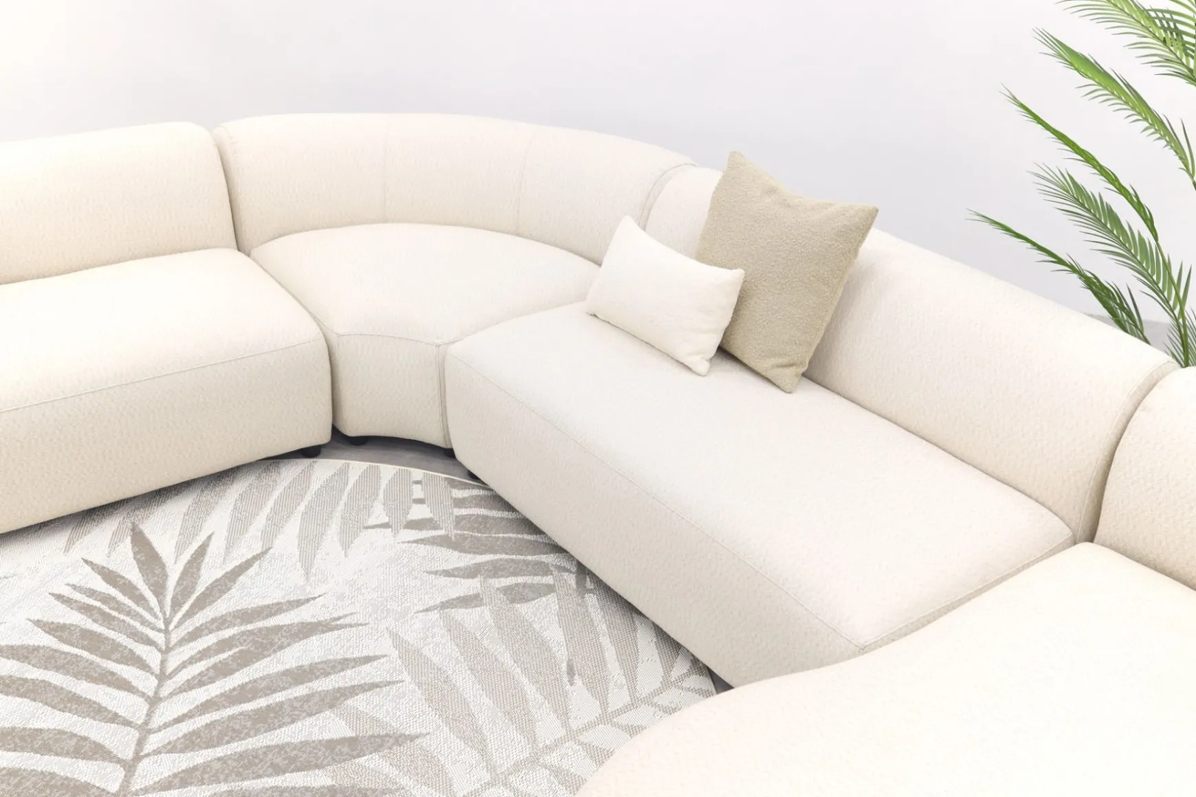 Madeira ronde u-vorm hoekbank + chaise longue links - Naturel Sunbrella