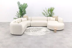 Madeira ronde u-vorm hoekbank + chaise longue links - Naturel Sunbrella