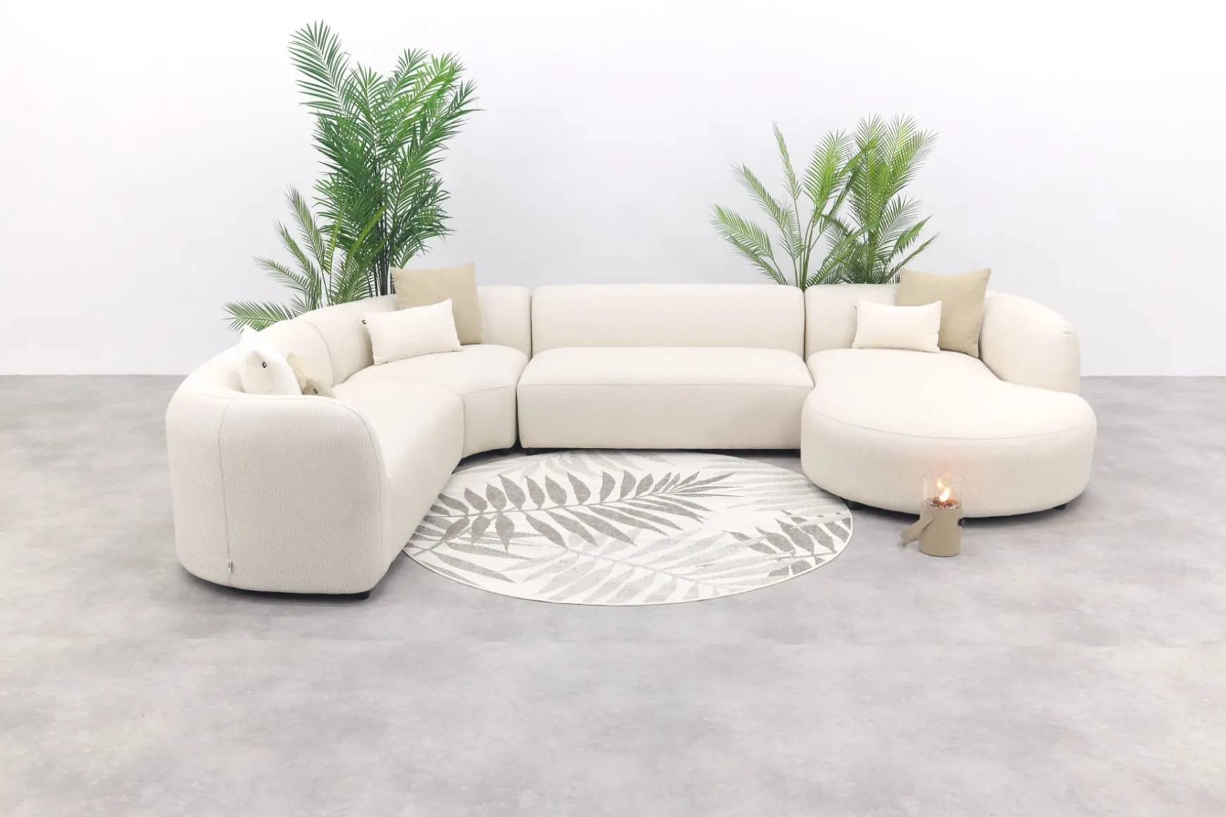 Madeira ronde u-vorm hoekbank + chaise longue links - Naturel Sunbrella
