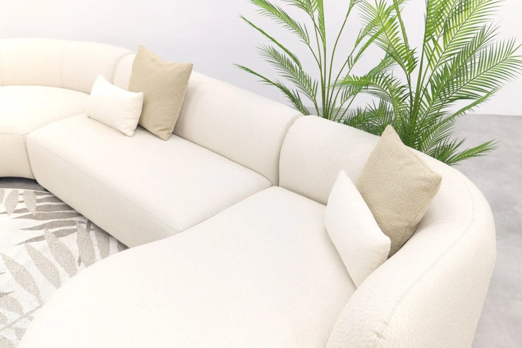 Madeira ronde u-vorm hoekbank + chaise longue links - Naturel Sunbrella
