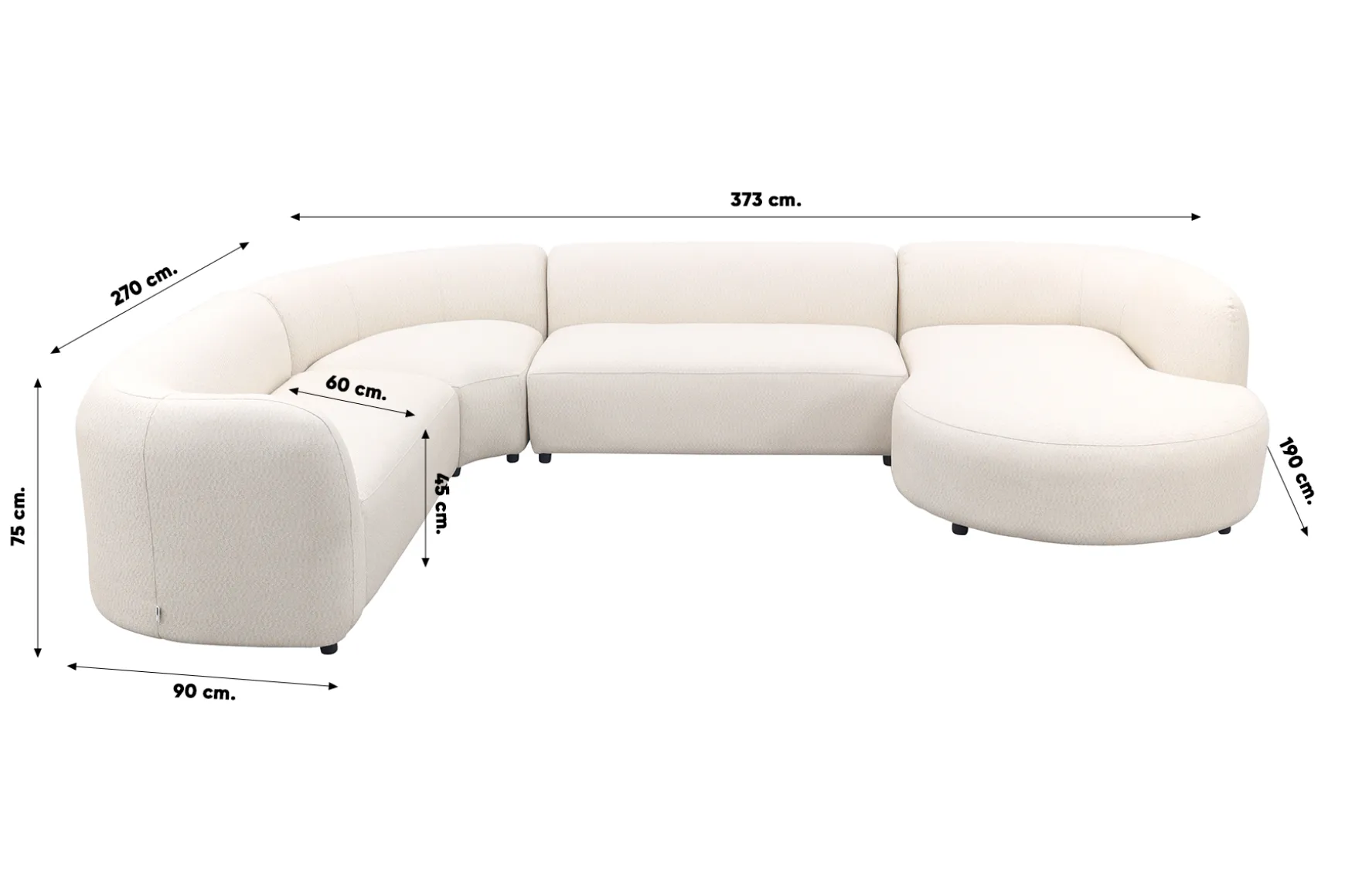 Madeira ronde u-vorm hoekbank + chaise longue links - Naturel Sunbrella