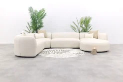 Madeira ronde u-vorm hoekbank + chaise longue links - Naturel Sunbrella