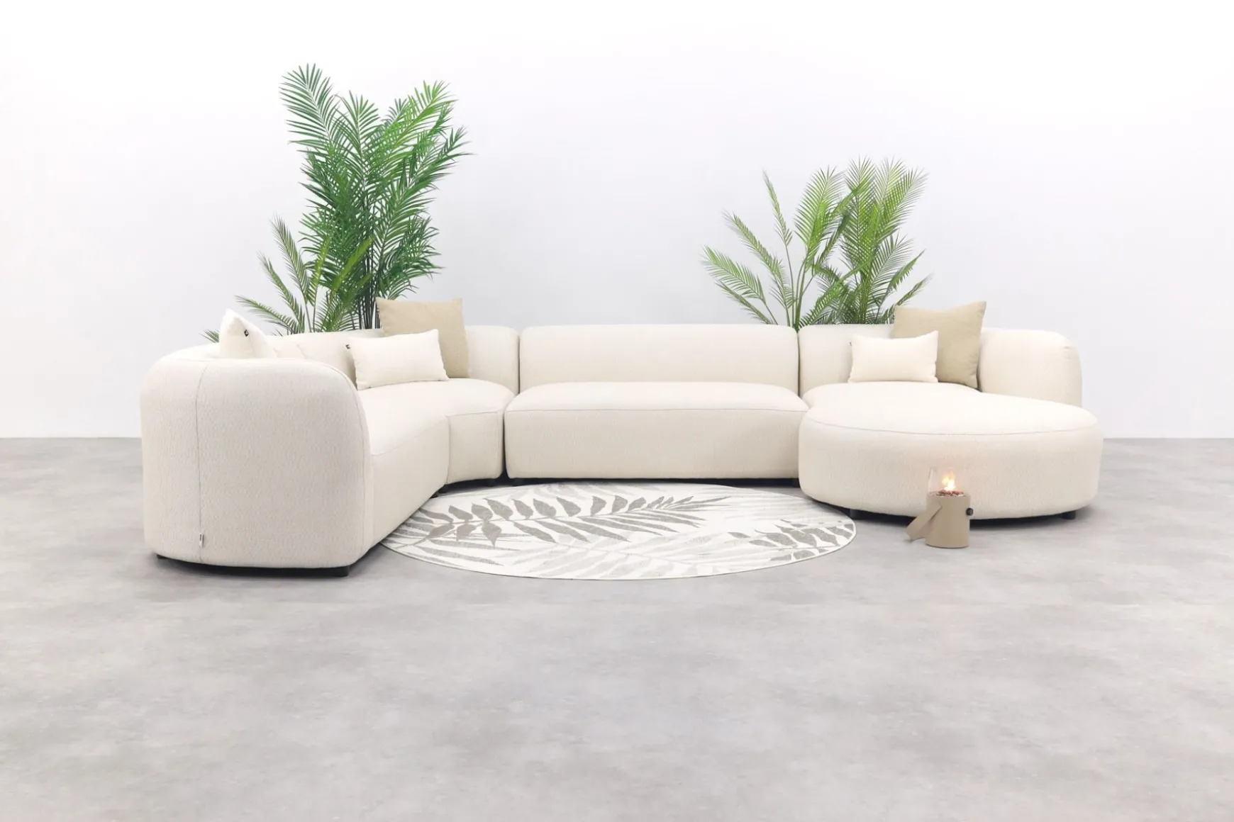 Madeira ronde u-vorm hoekbank + chaise longue links - Naturel Sunbrella