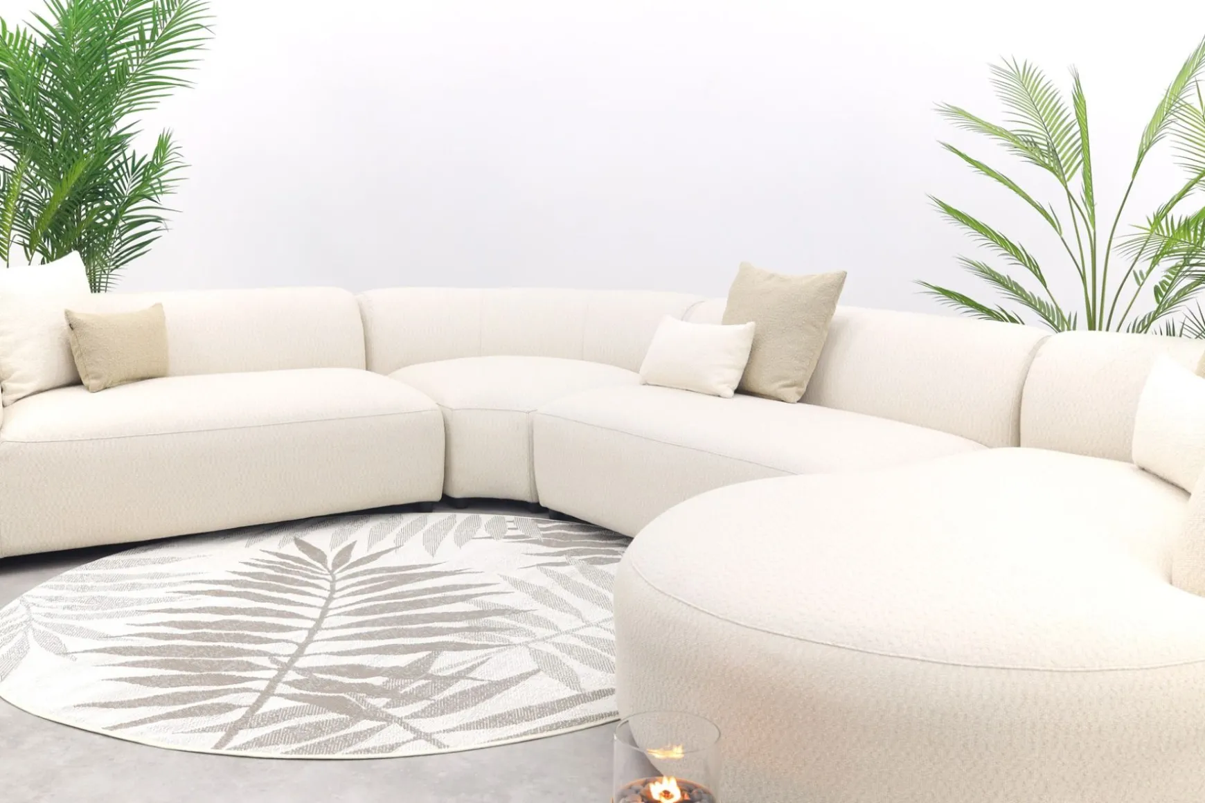 Madeira ronde u-vorm hoekbank + chaise longue links - Naturel Sunbrella