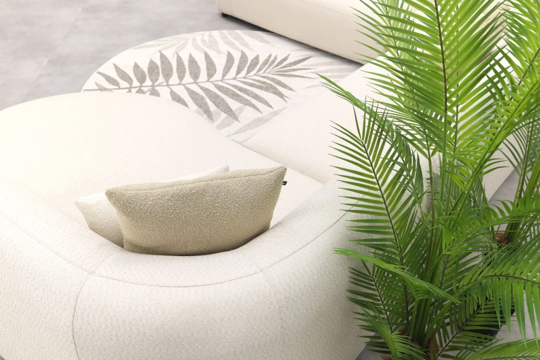 Madeira ronde u-vorm hoekbank + chaise longue links - Naturel Sunbrella