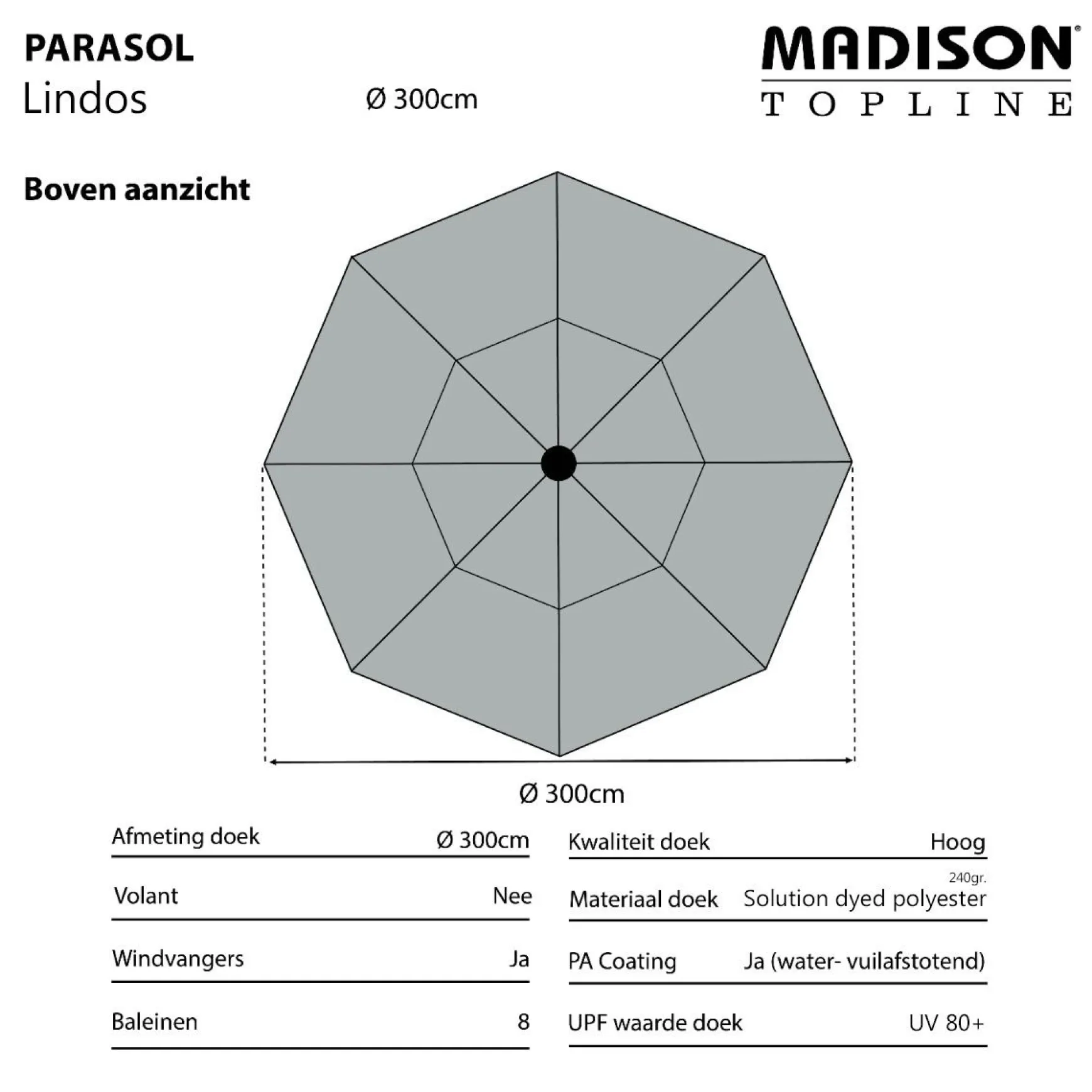 Madison Lindos ronde luxe stokparasol Ø300 cm. - Off-white/Champagne